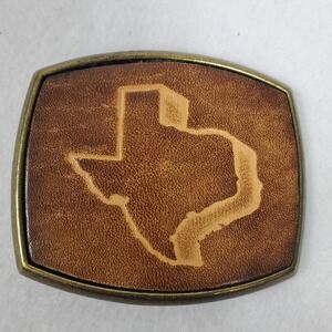 Vintage El Cid Texas‎ State Map Leather Inlay Brass Tone Belt Buckle Western